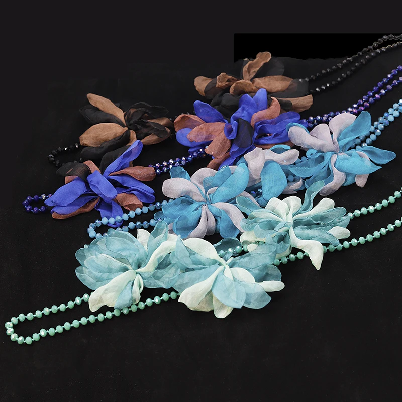 Colorful Big Petal Long Necklace Women's Bohemian Spring Summer Fashion Accessories, Africa Beads Necklace Vacation Jewelry Gift