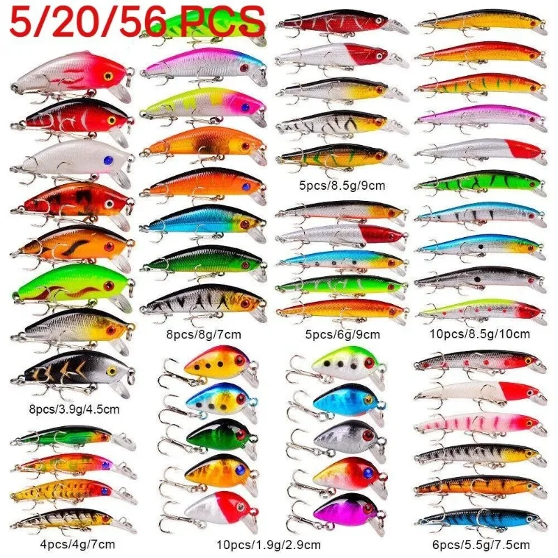 Trolling Fishing Lure Kit, Mixed Set, Wobbler Baits, Sea Bass, Pike, 5, 10, 20, 56 Pcs