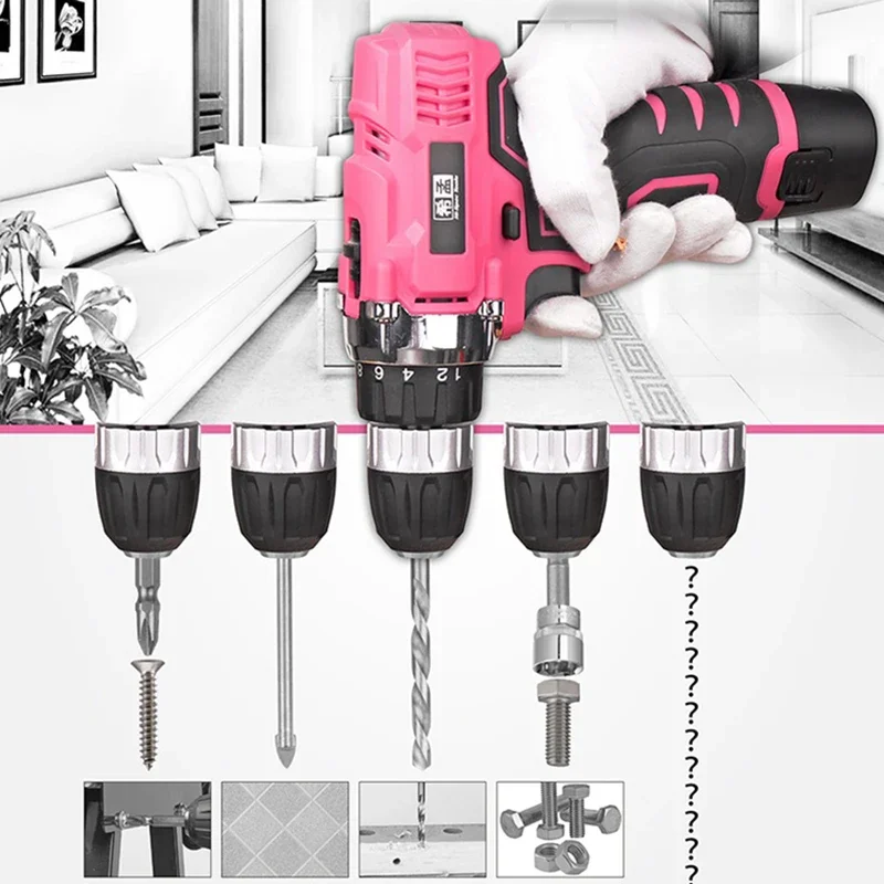 12 Volt Drill Electric Screwdriver Rechargeable Hand Drill Cordless Small 1850RPM Battery Tools Household Hardware Repair Kit