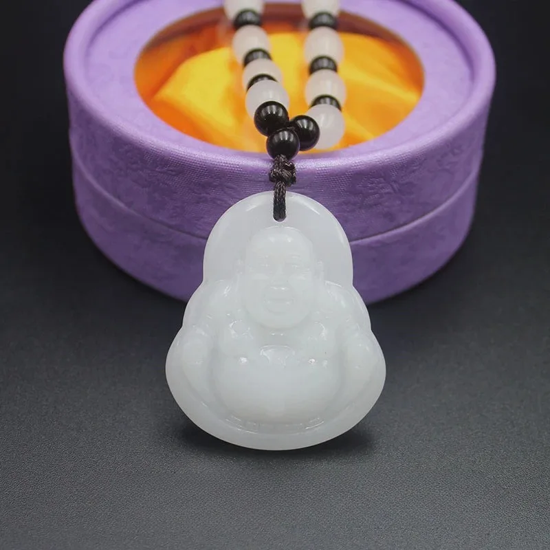 Live Gift Afghanistan White Jade Guanyin Buddha Pendant Jade Guanyin Buddha Adjustable Rope Necklace Floor Stand Product Gift