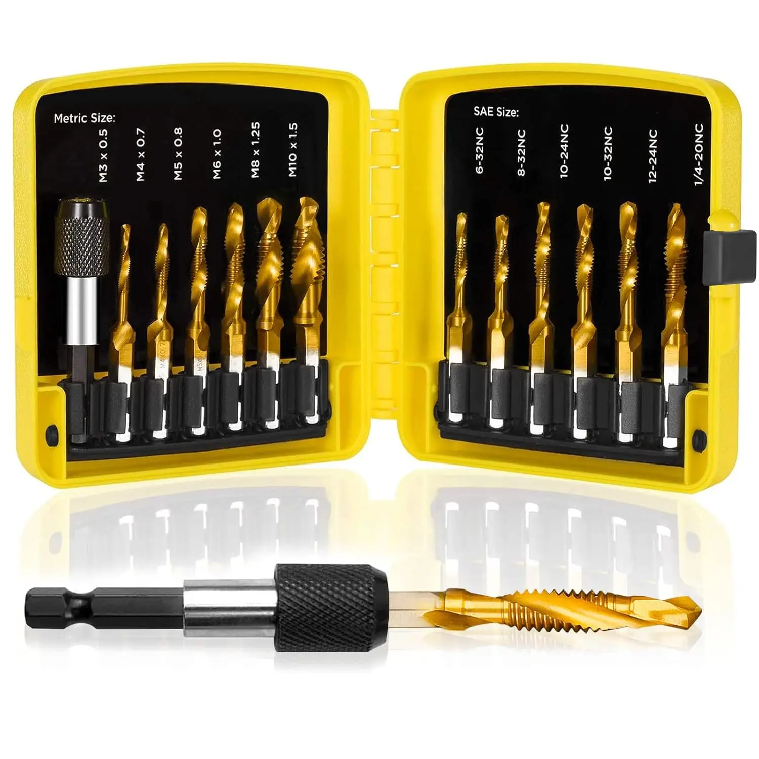 Wire Tap Set Metric & Imperial Plastic Case 13-Piece Machine Hex Composite Tap Drill Tap Combination Thread Repair