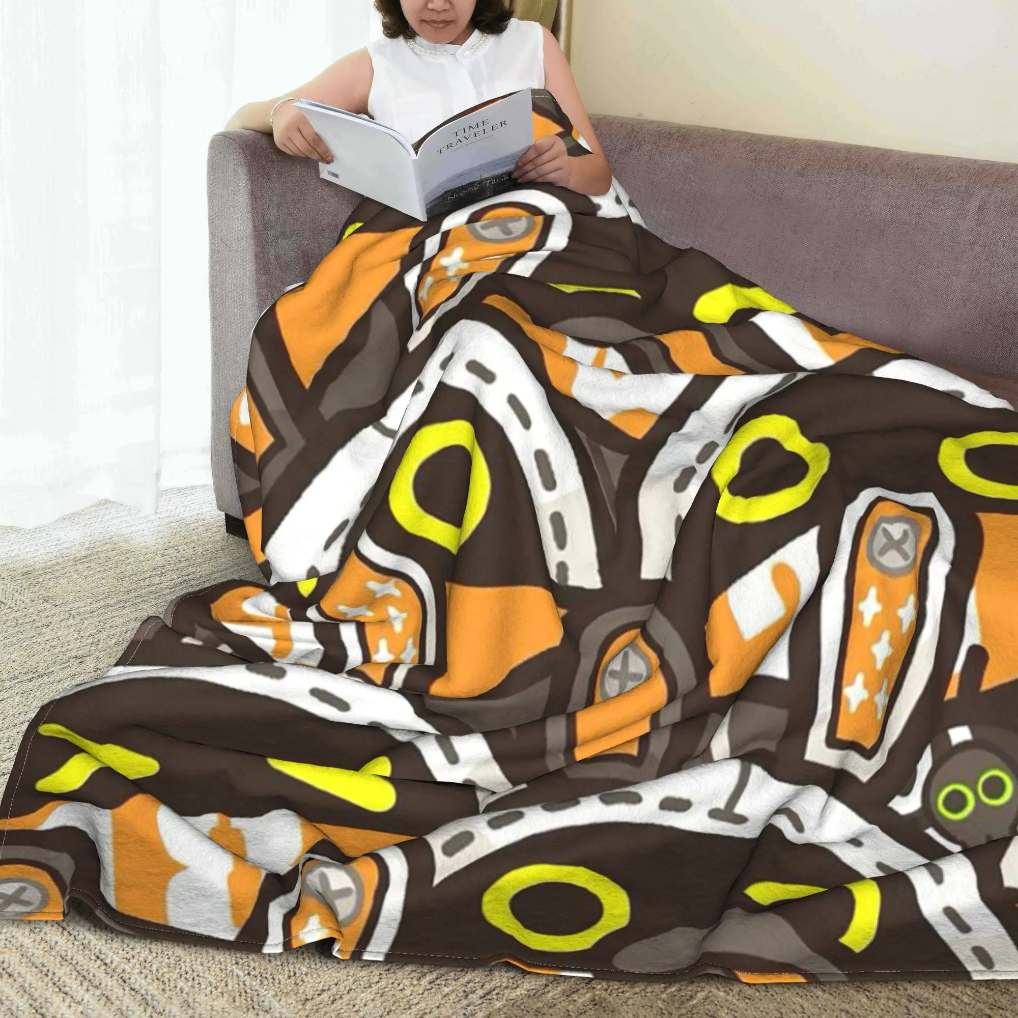 Flannel Throw Blanket Zenless Zone Zero Bangboo Orange Warm Plush Blankets Soft Bedspread for Bed Living room Home Travel Couch - view 5