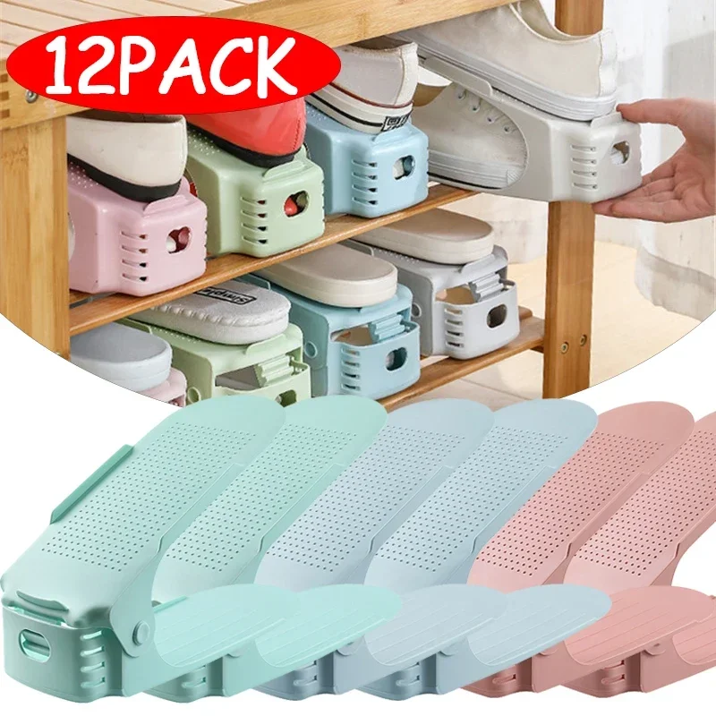 1/12PCS Durable Adjustable Shoe Organizer Wardrobe Shoes Storasge Footwear Support Slot Space Saving Shoes Storage Rack Shoebox