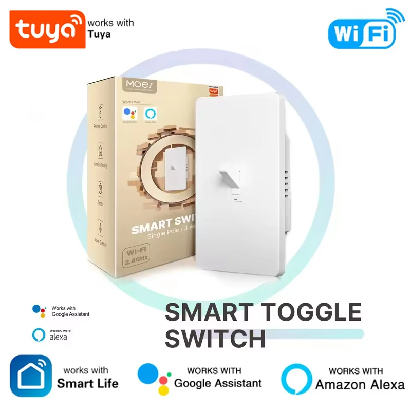 MOES Tuya WiFi Smart Toggle Style Switch US Neutral Wire Required 3-Way Switch App Remote Control Work With Alexa Google Home