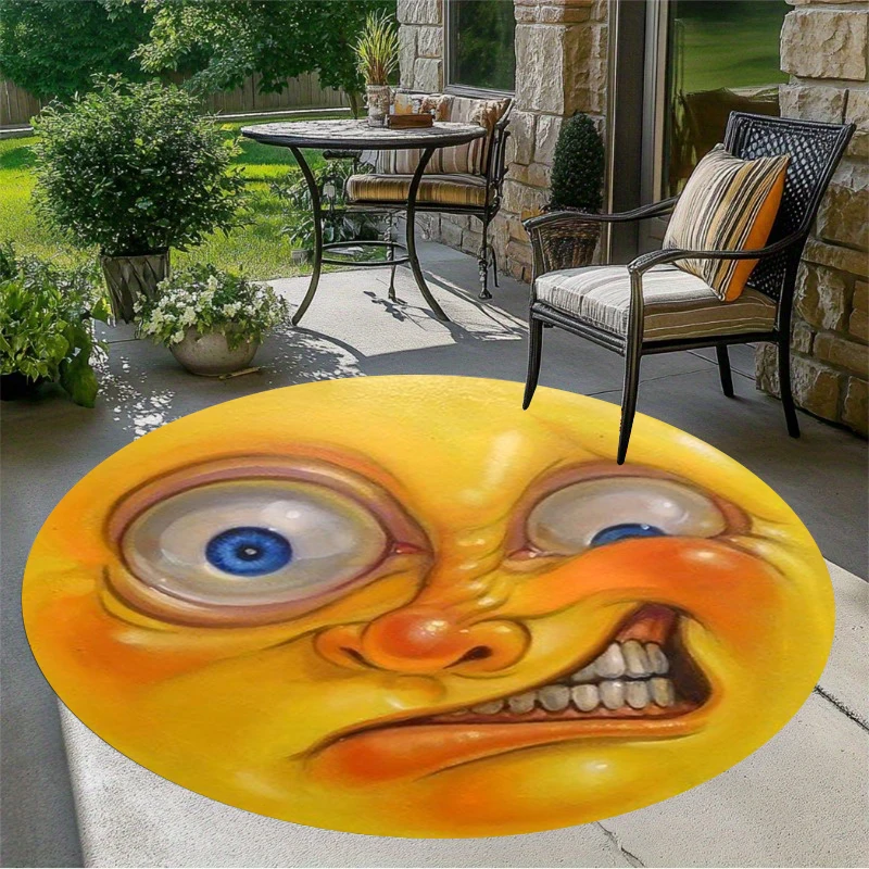 Home Decor Emoji - Lustiger Cartoon-Gesichts-Emoji-Stil Bedruckter Runder Teppich Waschbarer