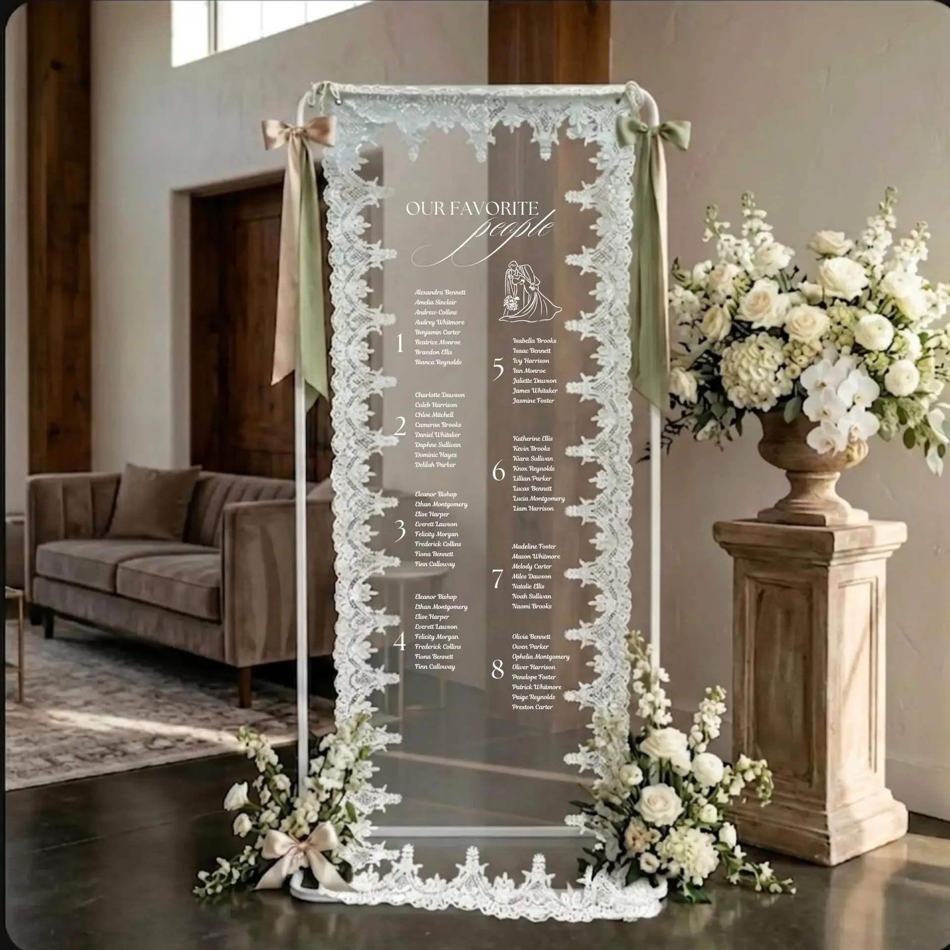 Custom Seating Chart Banner Transparent Lace Personalized Arch Sign Romantic Style Wedding Reception Party Table Layout Decor - view 4