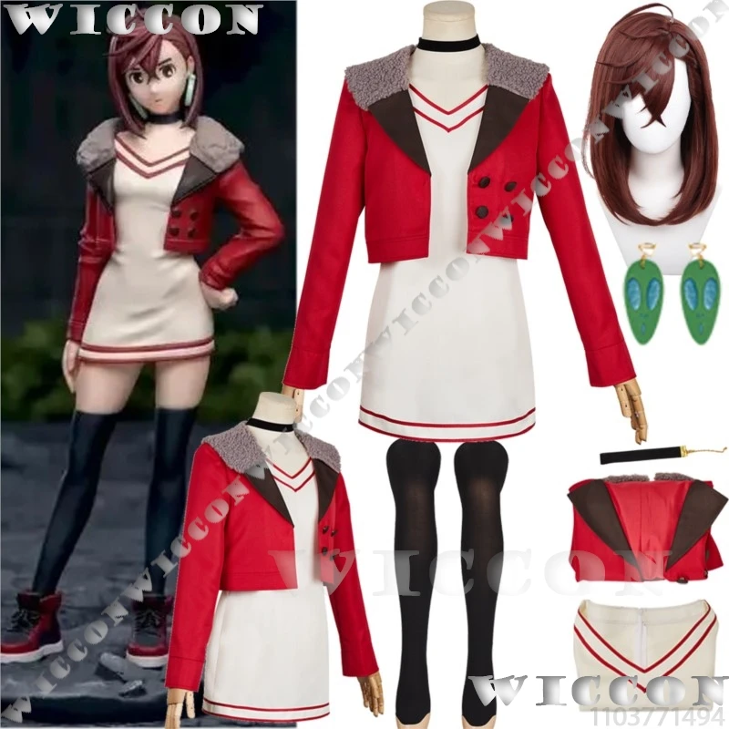 Momo Ayase Hot Anime Dandadan Cosplay Costume Red Coat White Dress Wig Ears Girl Women Daily Winter Suit Holloween Customized