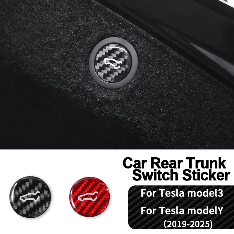 Stiker Saklar Pintu Bagasi Belakang Mobil Tesla Model 3 Model Y 2019-2025 Serat Karbon Asli Tombol Tutup Liftgate Aksesoris Interior