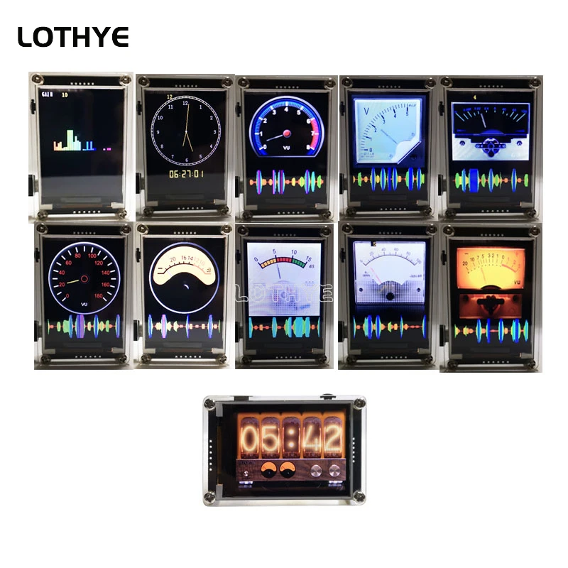 Mini 2.4 Inch Voice Activated Music Spectrum Rhythm Level Indicator VU Meter Glow Clock HD LCD Analog Multi-mode Support GPS