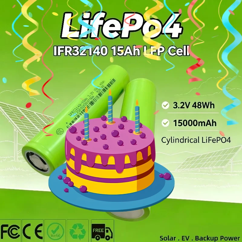 100% Original 32140 3.2V 15Ah LiFePo4 Lithium‑Iron Battery Pack For EV E‑Tricycle Ebike Scooter Power System