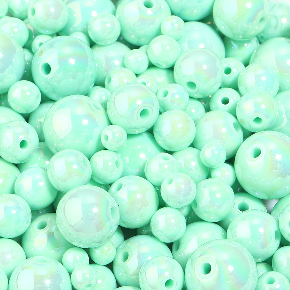 20-200pcs UV Ptated Light Green Round Acrylic Beads AB Color Loose Spacer Bead For DIY Jewelry Making Necklace Bracelet