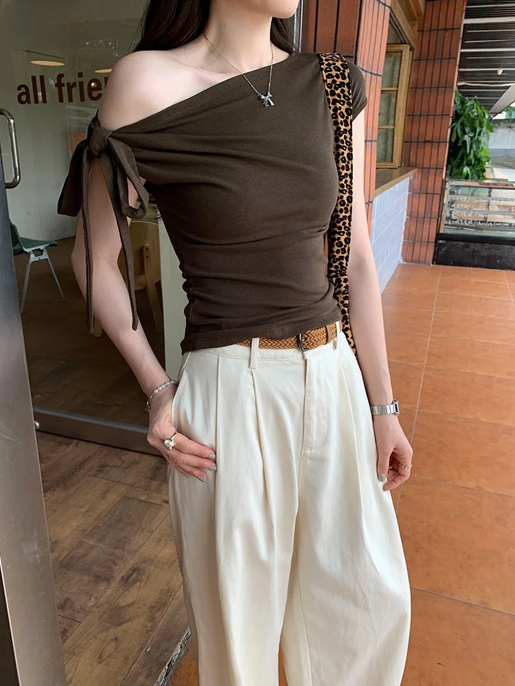 

Летняя приталенная футболка ort Sve, женская футболка Hot Girl Design Sense ort Length, повседневный топ из чистого хлопка для похудения