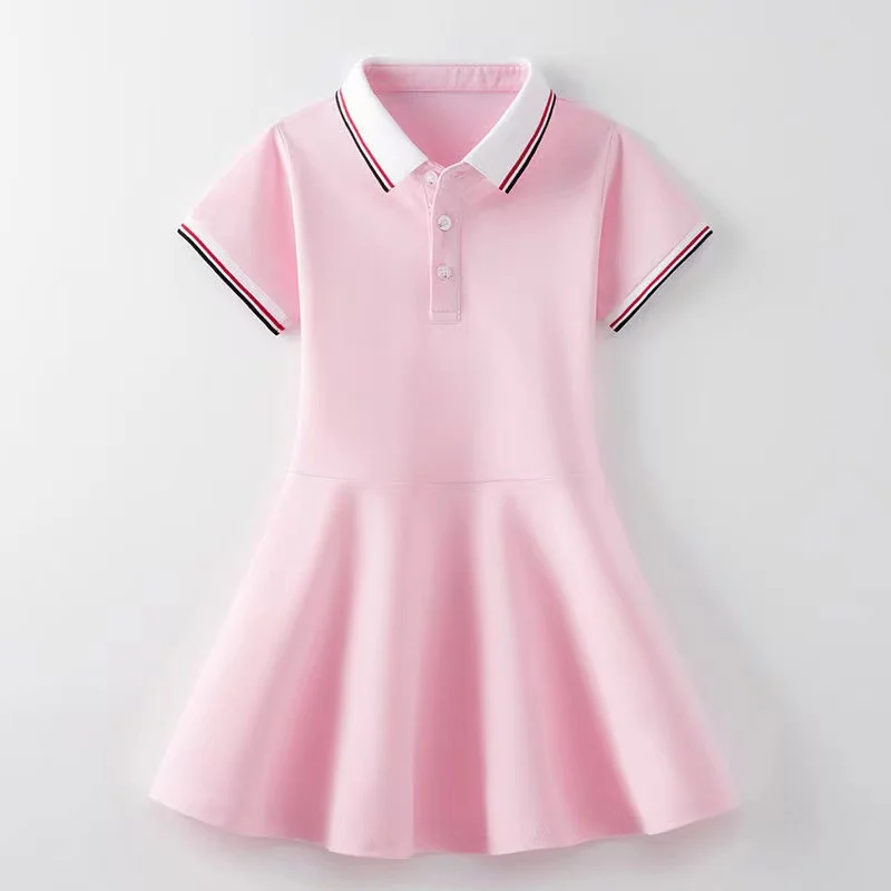 Teenagers Girls School Uniform Polo Dress 2024 New Summer Kids Casual Short Sleeve Dresses For Children\'s 4-15 Years Clothes