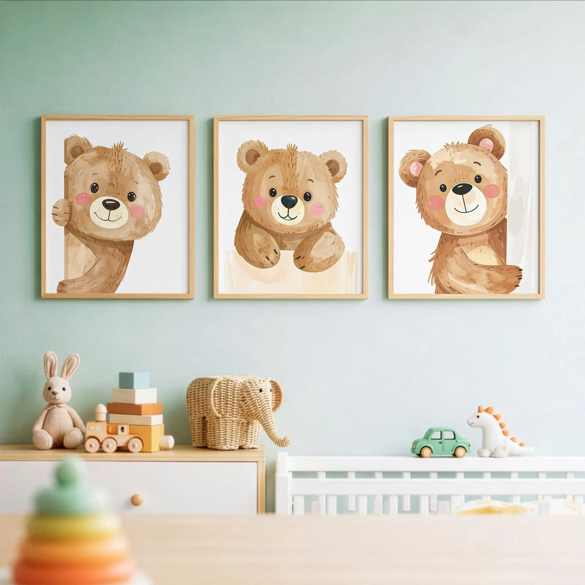 3pcs frameless Canvas Painting 3pcs Cute Teddy Bear Themed Posters Watercolor Minimalist Forest Animal Frameless Canvas Art for