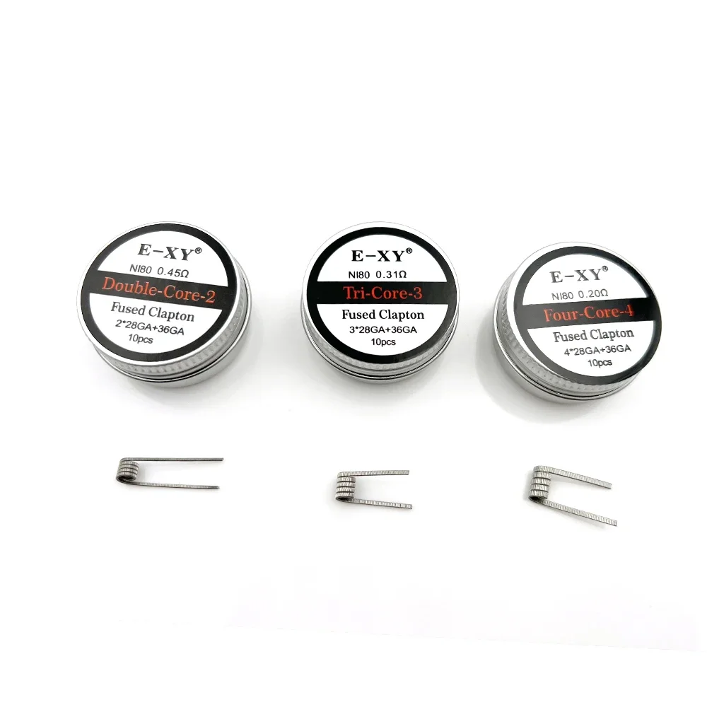 10pcs/box Ni80 Prebuilt Coil Fused Clapton Double Tripe Four Core Coil for DIY Cotton Bacon Tank