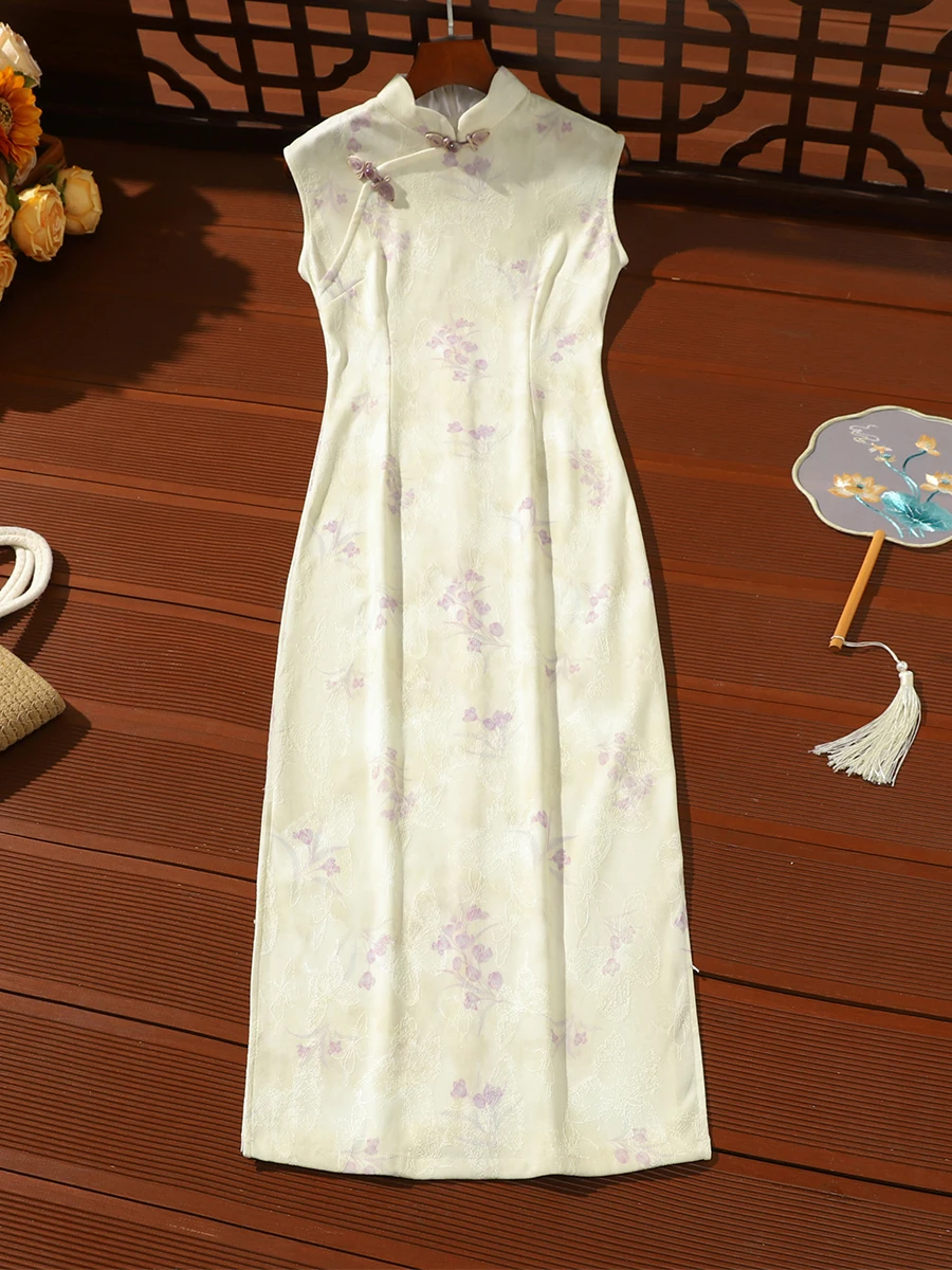 

Белое платье Ele Svel в стиле ретро Jiangnan Fu, повседневное, с низким разрезом, из весенней коллекции