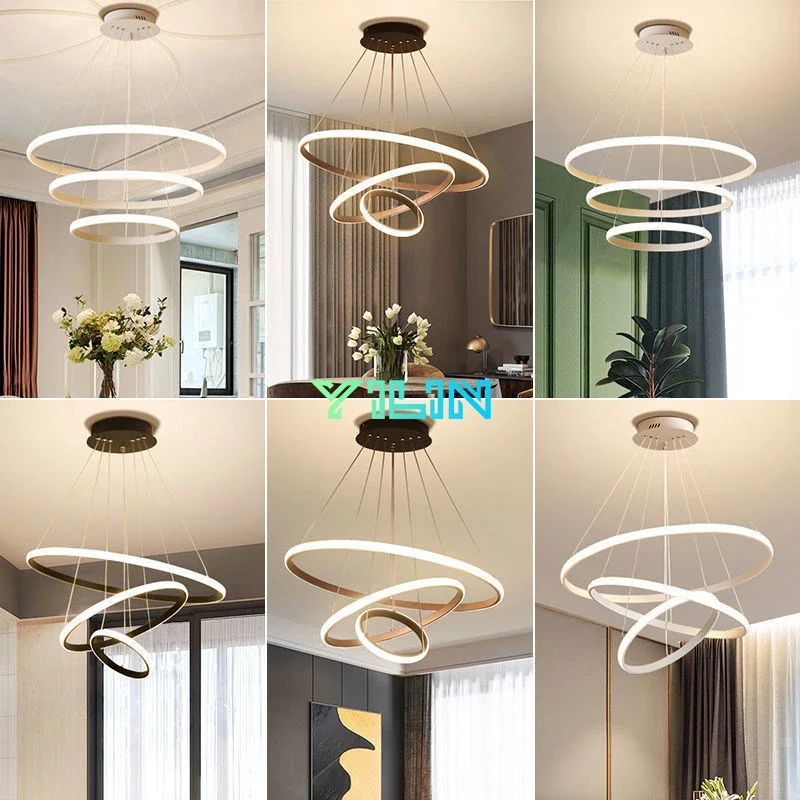 Moderne LED Kronleuchter Kreisförmige Ring Schnur Anhänger LED Decke Lampe Für Wohnzimmer Schlafzimmer Esszimmer Lichter Hause Innen Licht Dekor