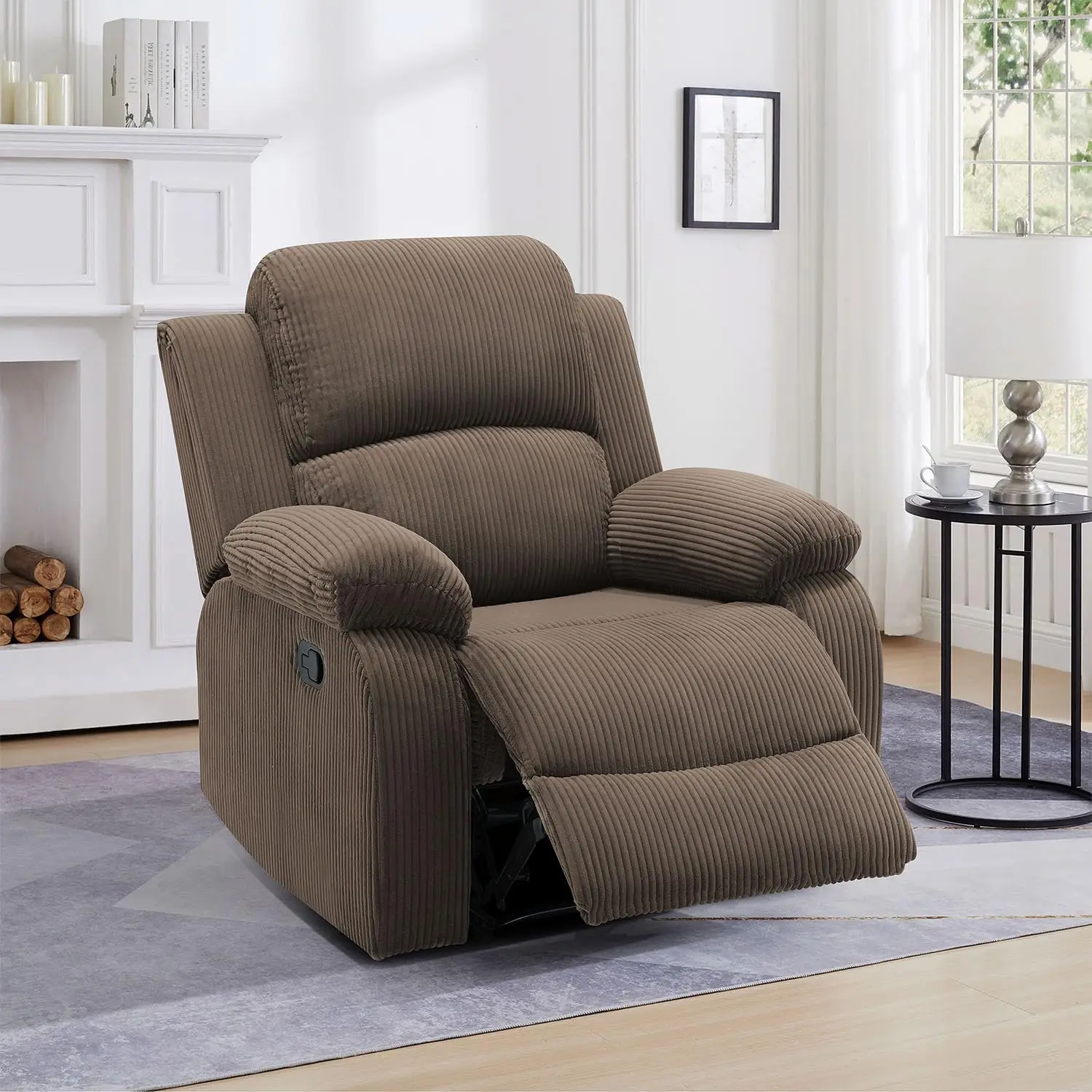 

Corduroy Recliner Sofa Ergonomic Manual Reclining Metal Frame 35in Upholstered Seat RV Home Theater Office, Customized