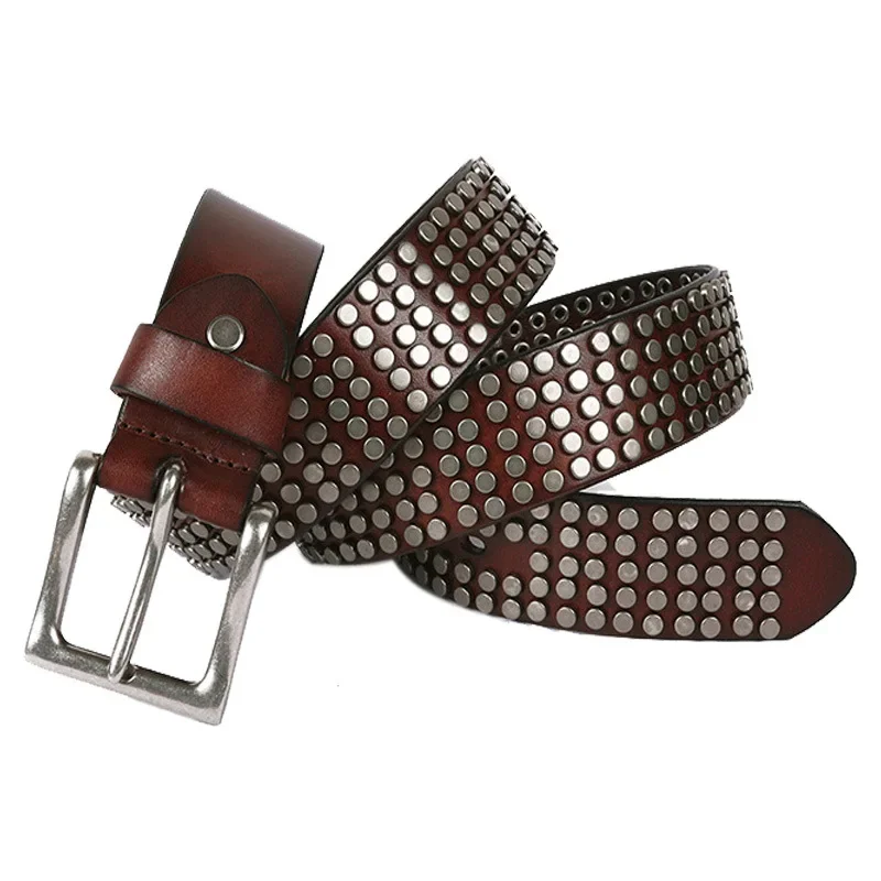 

Original Men's Casual Designer Studded Belts Leather Rivets Pin Buckle Strapon Punk Rock Personality Waistband Cool Belt