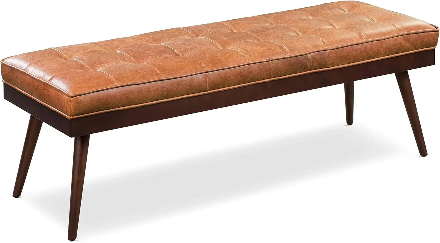 55" Tufted Leather Bed Bench for Bedroom End of Bed - Living Room Entry Way Bench - Pure Italian Leather Upholstery