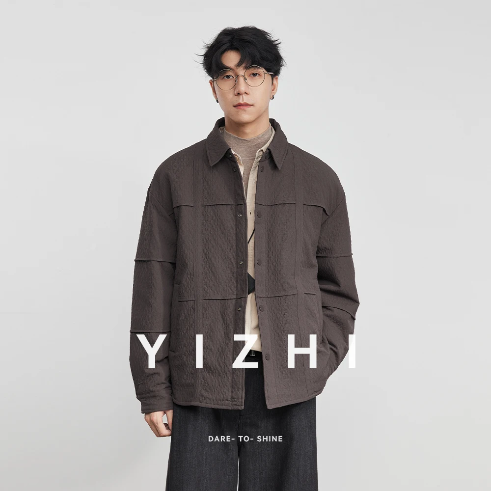 

Модный мужской текстурированный пуховик в стиле рубашки, новый стиль зимы 2025 года, мужская повседневная теплая куртка