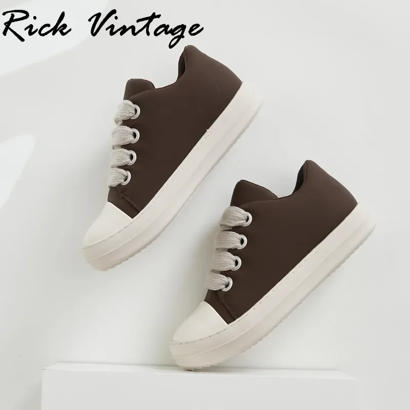 Rick Vintage Jumbo Thick Lace Up Shoes Leather Luxury Trainers Men High Street Autumn Platform Mixed Colors Sneakers for Women