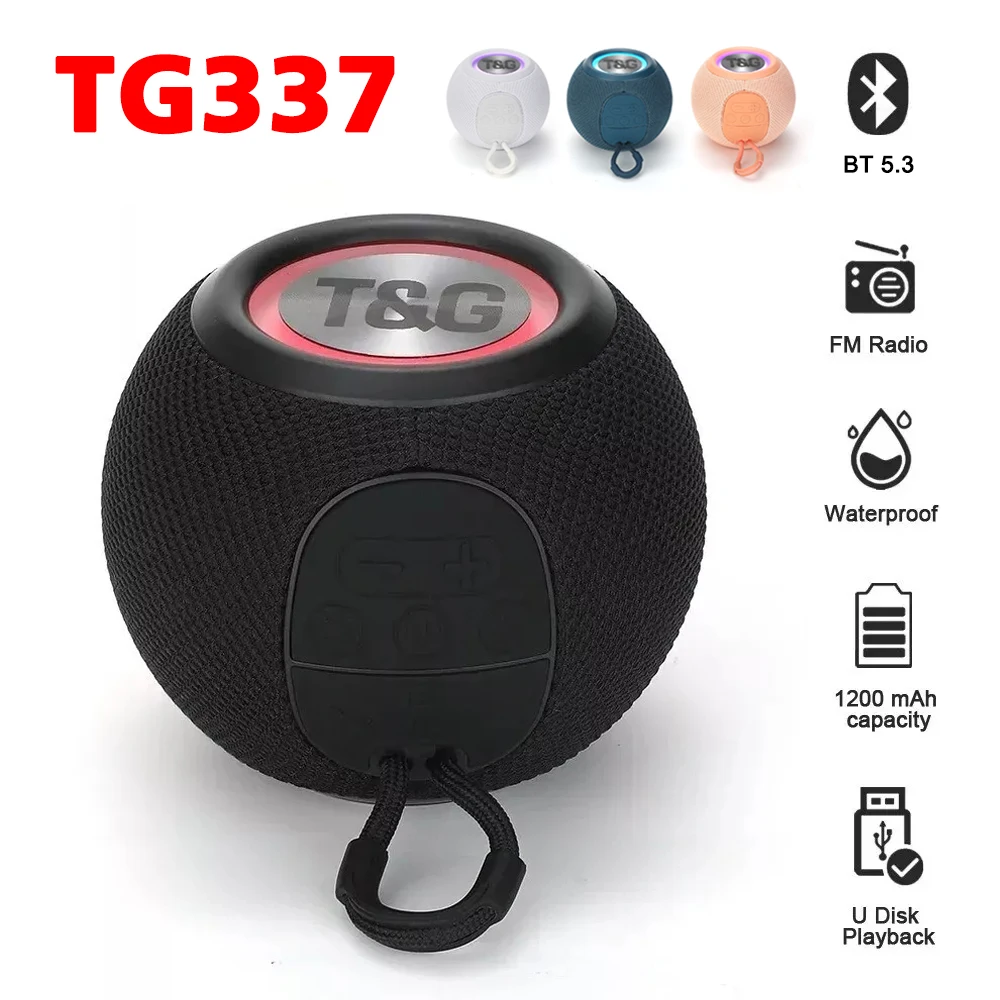 TG337 مكبر صوت بلوتوث محمول ، TWS لاسلكي ، ميني باس بومبوكس ، مكبر صوت ليد ، IPX7 ، مشغل موسيقى خارجي ، دعم بلوتوث ، AUX ، FM