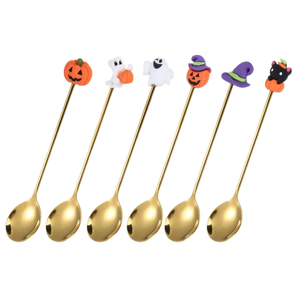 

6 Pcs Spoon for Dessert Halloween Stainless Steel Silverware Heavy Duty Dinner Style Tableware Ramen