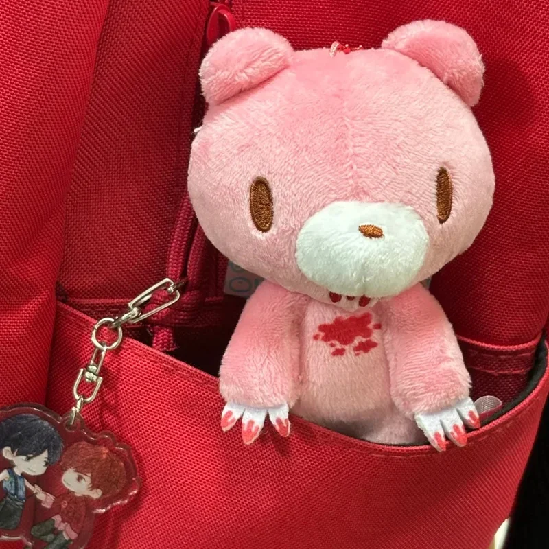 Kawaii urso rosa pingente de pelúcia brinquedo bloodthirsty urso rosa brinquedo de pelúcia bonito mochila acessórios estudante presente aniversário