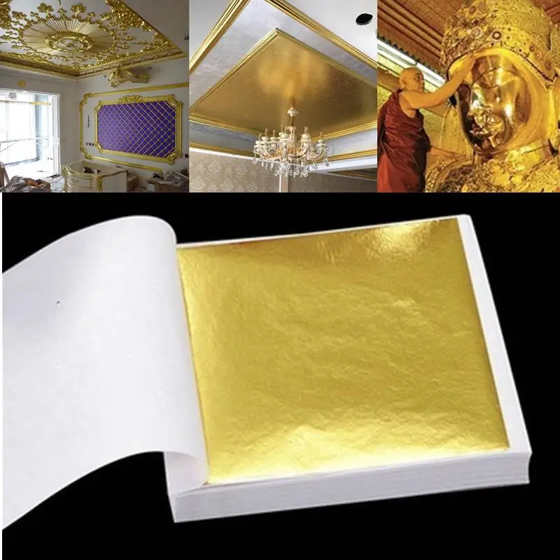 100Pcs Sheets Pure 24K Gold Foil Leaf Anti-Aging Gilding For Food Decorations Handmade DIY Scrapbooking Craft Decoration