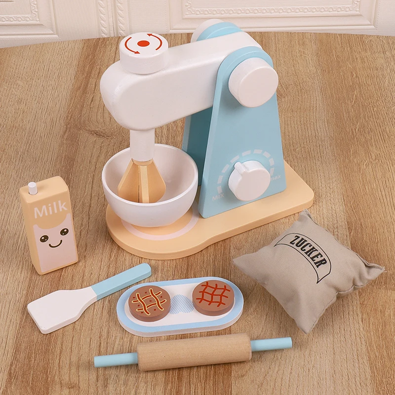 Wooden Kitchen Pretend Play Toy Simulation Wooden Food Mixer Baby Early Learning Educational Toys