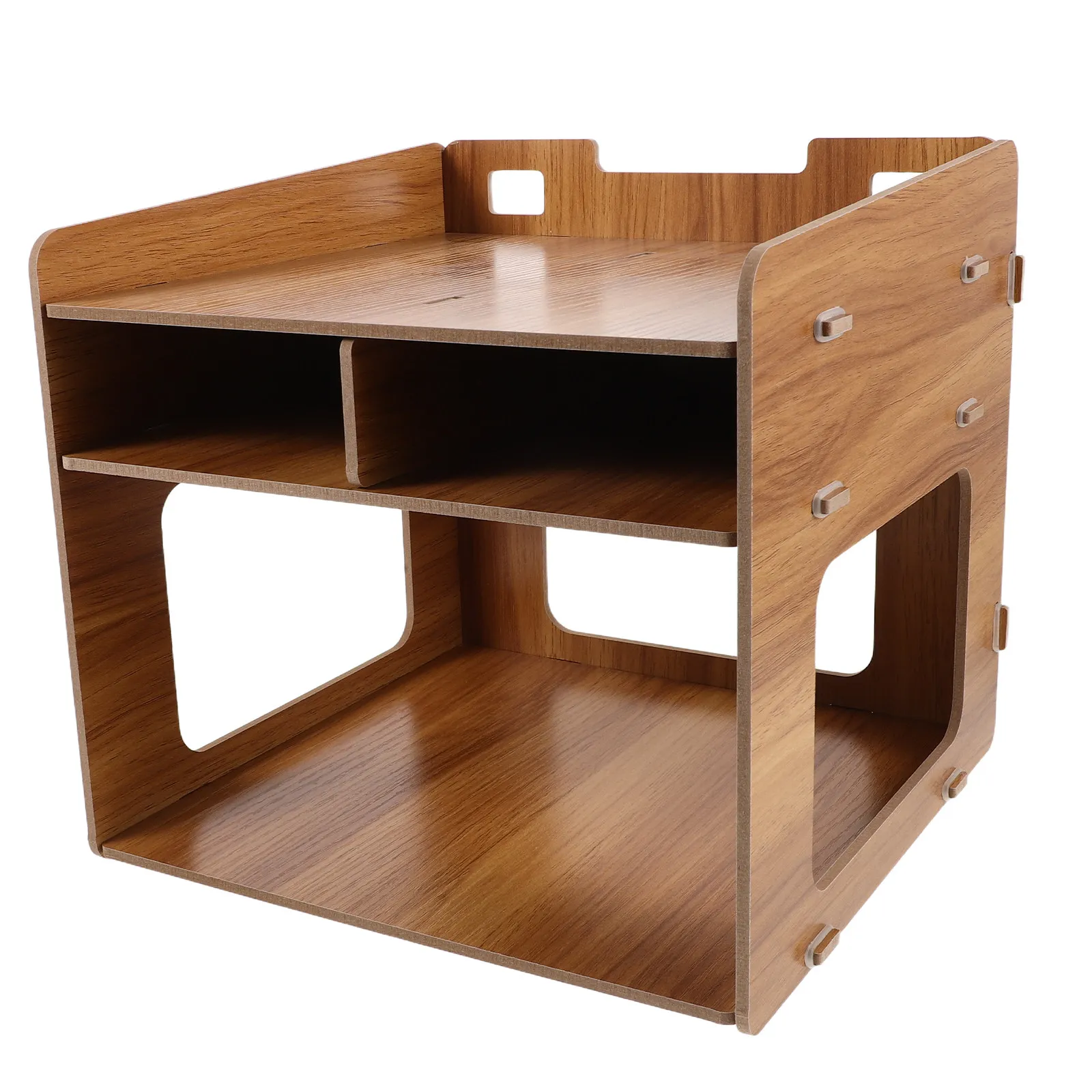 Printer Riser Stand Solid Wood 11x10.8x10.4 Inch Desktop Organizer Home Office Multi Layer Storage Rack Desk Shelf Document