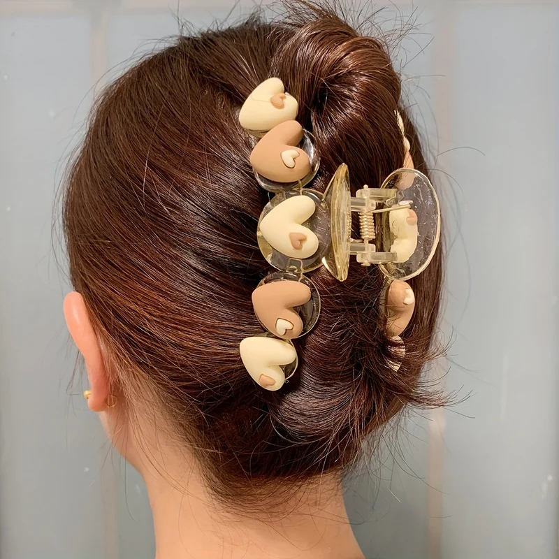 1Pcs Women's Heart-Shaped Dopamine-Colored Elegant Basic Daily Hair Claw, Fashionable Hair Accessory Suitable For Daily Wear