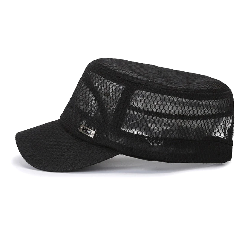 1Pcs Summer Men's Summer Hat Mesh Caps Flat Top Snapback Adjustable Baseball Cap Cadet Man Breathable Mountaineering Hat