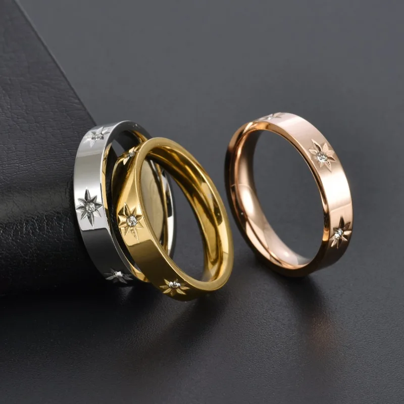 4mm Stainless Steel Inlay CZ Star Ring Wedding Band for Women Men Size 5-10