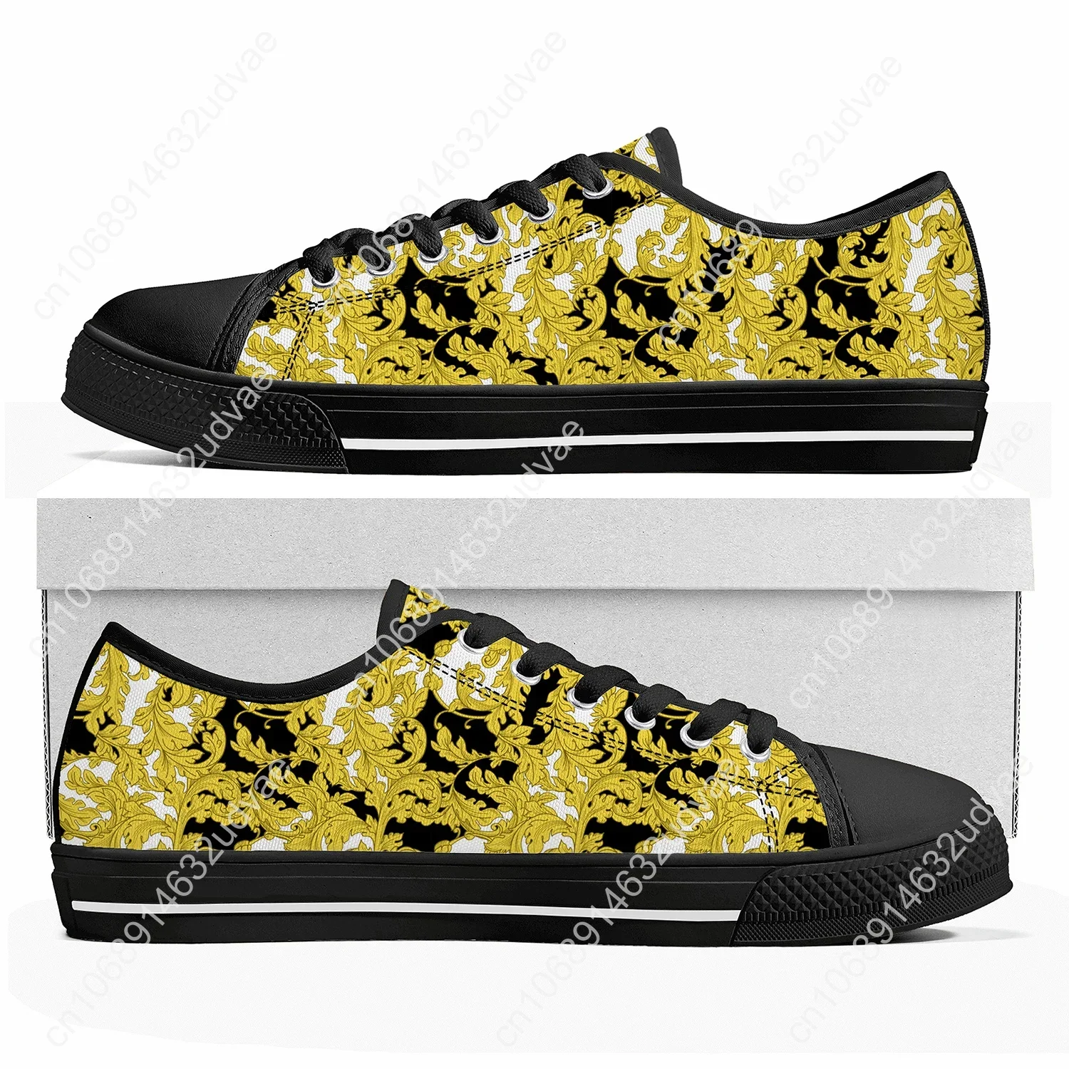 Luxury Golden Floral Prints Low Top Sneakers Mens Womens Teenager Canvas High Quality Sneaker Baroque European Shoes Custom Shoe