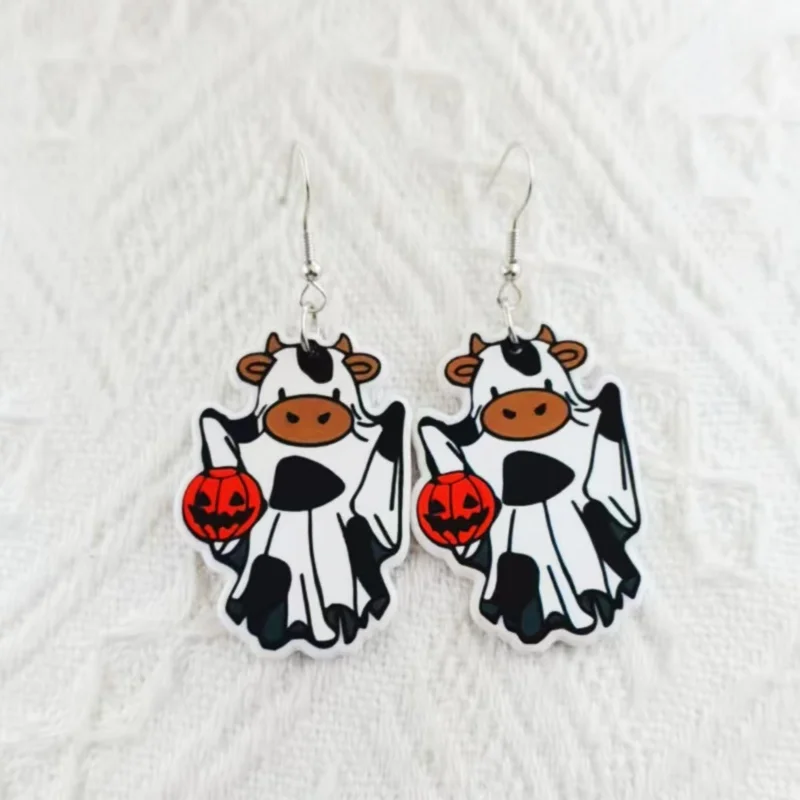زوج واحد من أقراط شبح بقرة الهالوين الأكريليك، والأقراط النسائية، الخيار الأفضل للهدايا