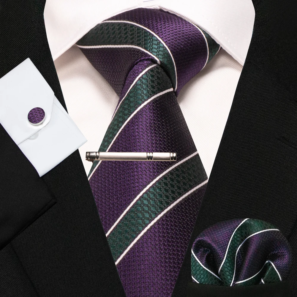 KAMBERFT Neue Klassische Seidenkrawatte für Herren Rot-Gold Gestreift Herrenkrawatte Taschentuch Manschettenknöpfe Set Hochzeit Business Party Gravatas – Detail 19