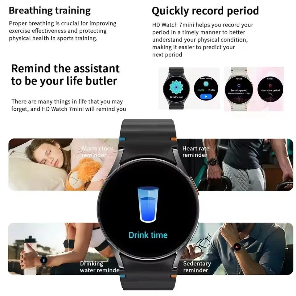 2025 ساعة جالاكسي الجديدة 7 الكلاسيكية Smartwatch الرجال AMOLED HD شاشة مساعد الصوت بلوتوث دعوة ساعة ذكية النساء لنظام أندرويد IOS