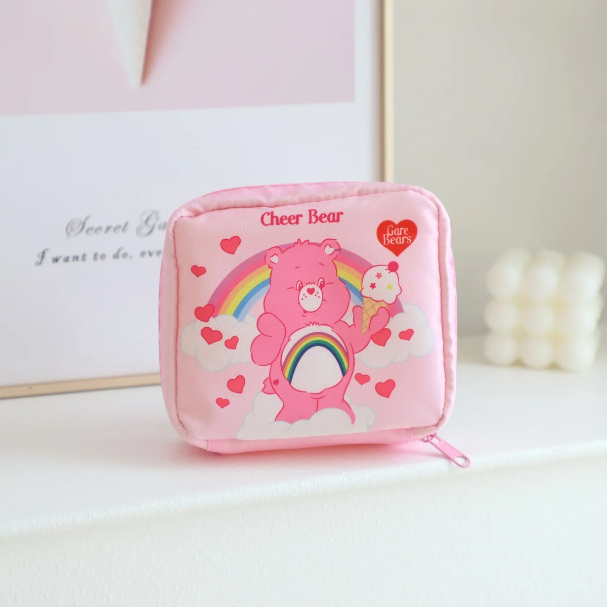 Cute Care Bear borsa cosmetica sanitaria di grande capacità borsa per la conservazione del tovagliolo borsa per l\'organizzatore del tampone del