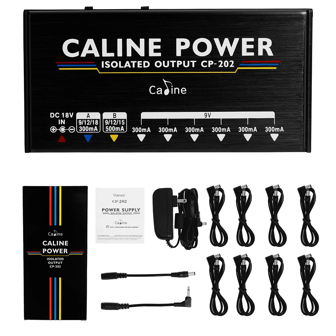 

Caline CP-202 Guitar Effect Pedal DC Power Supply 36W 8 Truly Isolated Outputs for 9V/12V/15V/18V Guitar Pedal with Adapter