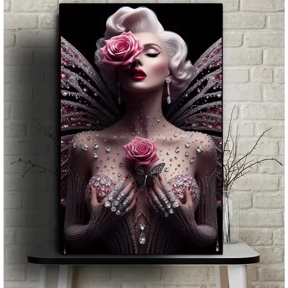 Elegant and Beautiful Hat Woman DIY 5D Full Diamond Painting Kits New Rose Girl Cross Stitch Kits Mosaic Diamond Embroidery