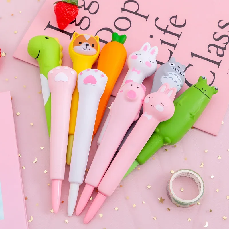36pcs creative cartoon slow rebound decompression sprouting dinosaur vegetable gel  black pen