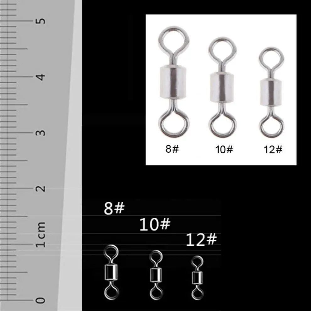 Ball Bearing Pesca Swivel Snap Hook, Anel sólido com Interlock, Alta elasticidade, 8 Forma Barril, 50pcs