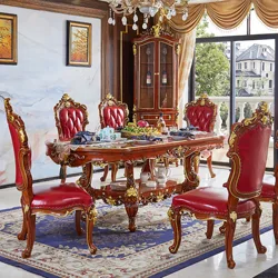 European style solid wood dining table luxury carved high-end restaurant dining table and chair combination