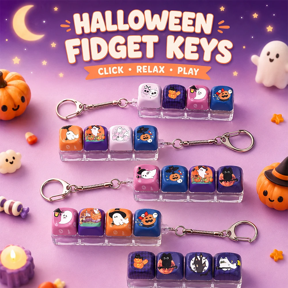 Halloween Fidget Tastatur-Schlüsselanhänger Niedlicher Geist Entspannungstaste Tastenkappe Tragbarer Fidget-Schlüsselanhänger Modischer Taschenanhänger als Halloween-Geschenk – Detail 1
