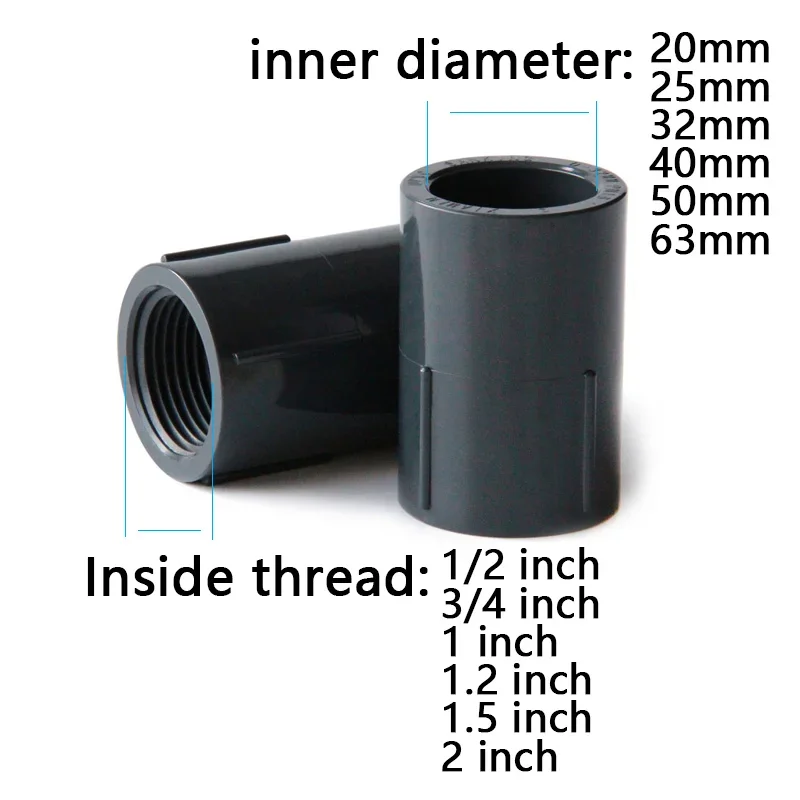 1Pcs PVC Double Internal Thread Coupling Bilateral Female Thread Connector Plastic Water Pipe Inner Tooth Straight Fitting