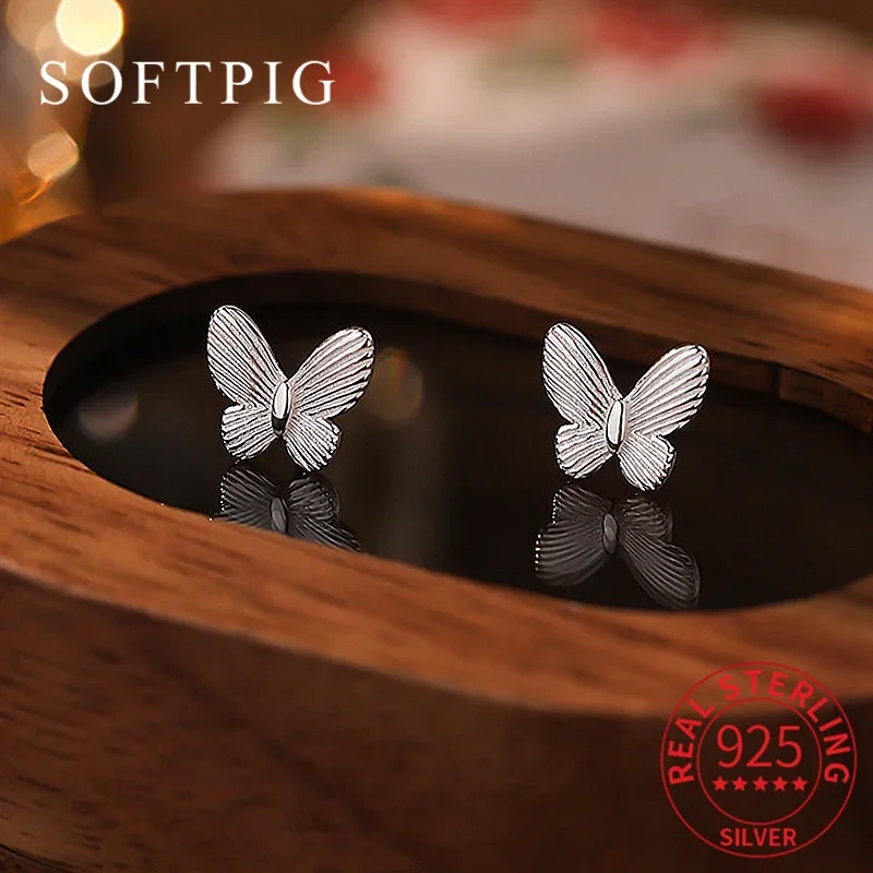 

INZATT Real S925 Sterling Silver Butterfly Stud Earrings for Women Cute Fine Jewelry Animal Accessories