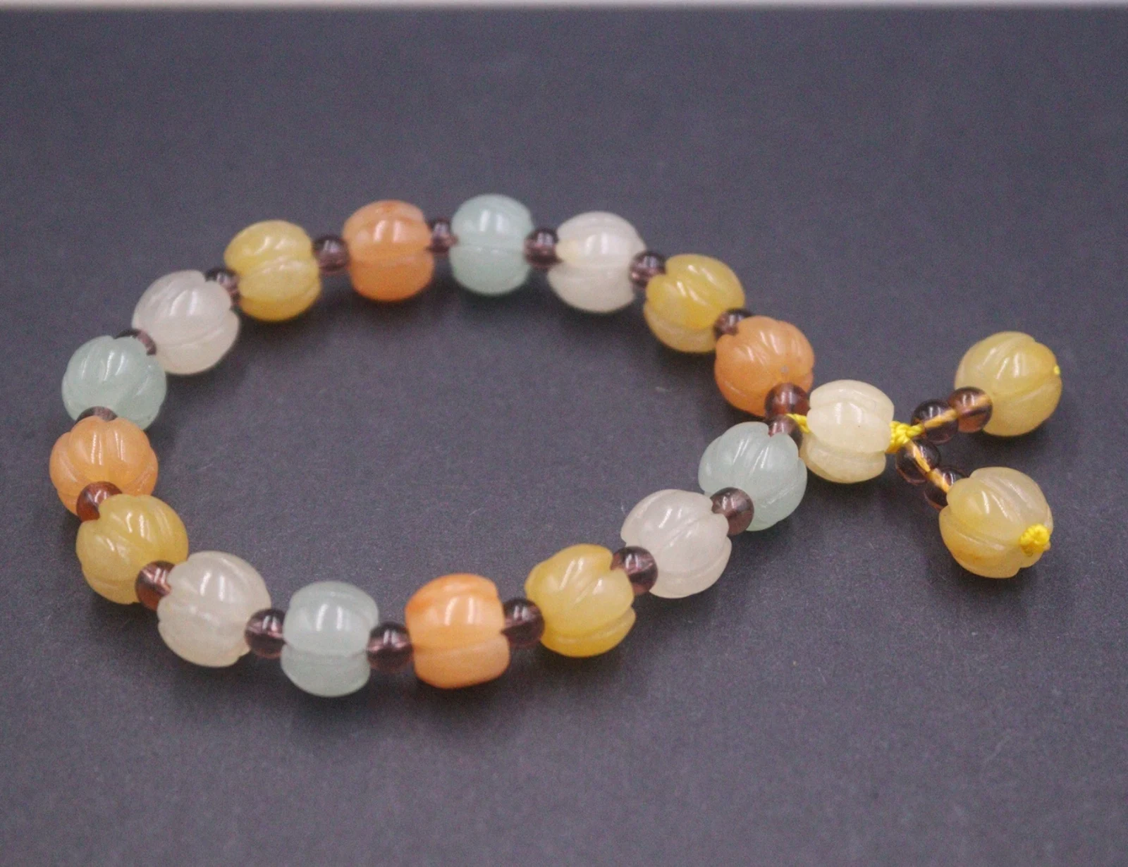 Natural Colorful Jade Lucky Men Women Gift 10mm Width Carved Pumpkin Beaded Bracelet