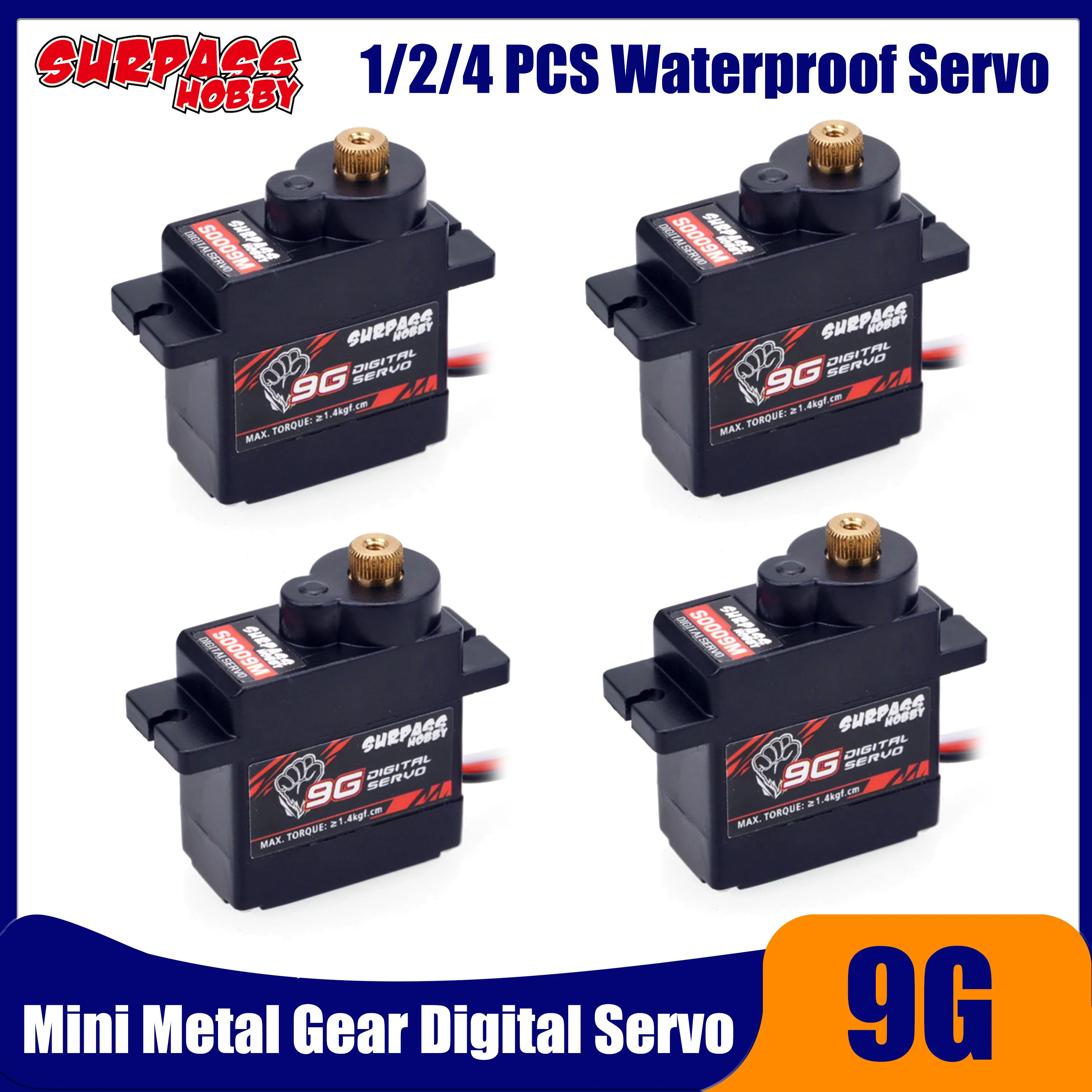 

1/2/4PCS SURPASS HOBBY 9G Metal Gear Digital Micro Servo 4.8V~6V DC for RC Car Plane Fixed-wing Robot Wltoys Axial SCX24 Model